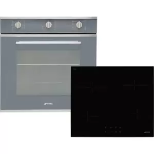 Smeg AOSF64M3C1 Built In Electric Single Oven and Ceramic Hob Pack - Silver - A Rated