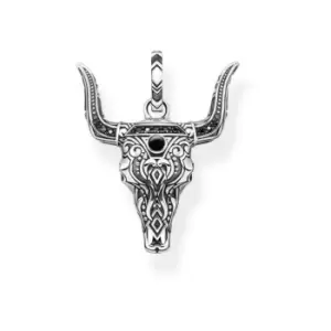 Silver Onyx Zirconia Black Bulls Head Pendant PE913-641-11