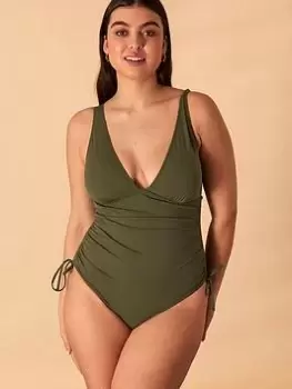 Accessorize Ruched Side Shaping Swimsuit - Green, Size 16, Women