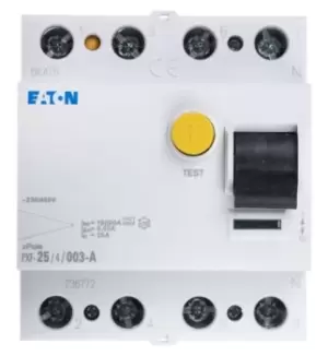 Eaton 3+N, 25A RCD Switch, Trip Sensitivity 30mA, Type A, DIN Rail