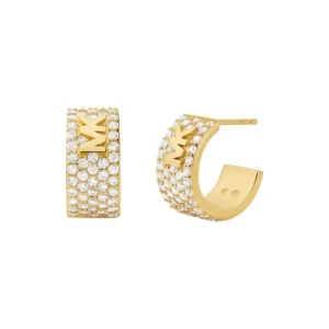 Ladies Michael Kors 14K Gold-Plated Sterling Silver Pave Logo Huggie Earrings