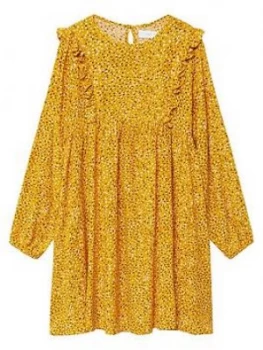 Mango Girls Spotty Frill Dress - Mustard, Mustard, Size 11-12 Years, Women