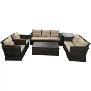 7 Seater Wicker Set of Brown Rattan with 3 Seat Sofa, 2 Seat Sofa, Table, 2 Chairs, Storage Box Garden Furniture Indoor Outdoor Patio Conservatory