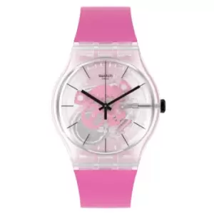Swatch New Gent Pink Daze Quartz Transparnet Dial Pink Strap Ladies Watch SO29K107