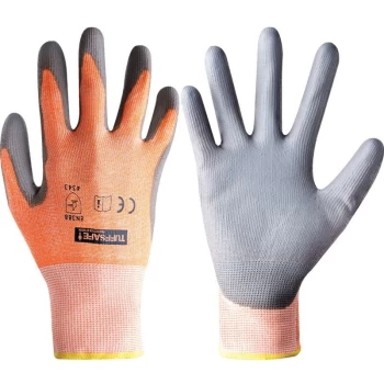 Cut Resistant Gloves, Pu Coated, Grey/Orange, Size 10 - Tuffsafe