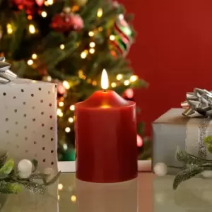 Festive 10cm Battery Operated Wax Firefly Pillar Candle With Timer Red