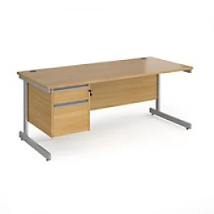 Dams International Straight Desk with Oak Coloured MFC Top and Silver Frame Cantilever Legs and 2 Lockable Drawer Pedestal Contract 25 1800 x 800 x 72