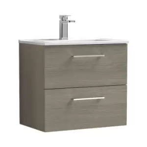 Arno Solace Oak 600mm Wall Hung 2 Drawer Vanity Unit with 18mm Profile Basin - ARN2524B - Solace Oak - Nuie