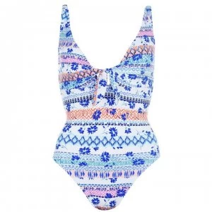 Figleaves Boho Floral Bunny Tie Shaping Swimsuit - CORNFLOWER Blue