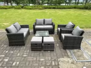 8 Seater High Back Rattan Sofa Set Square Coffee Table Garden Furniture 2 Seater Sofa Chairs Outdoor Stools