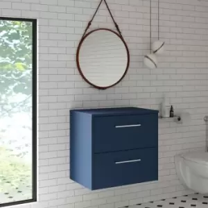 Juno Wall Hung 2-Drawer Vanity Unit with Worktop 600mm Wide - Electric Blue - Hudson Reed