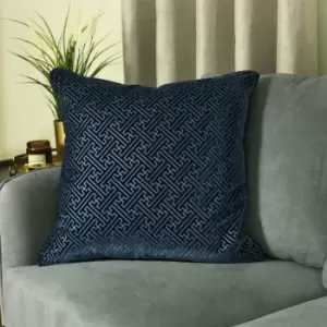 Paoletti - Florence Embossed Luxe Velvet Piped Cushion Cover, Navy, 55 x 55 Cm
