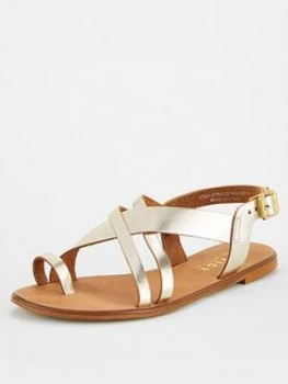 OFFICE Serious Wide Fit Flat Sandal - Gold, Size 3, Women