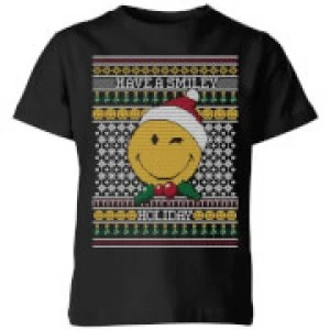 Smiley World Have A Smiley Holiday Kids Christmas T-Shirt - Black - 7-8 Years