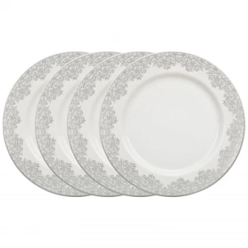 Denby Monsoon Filigree Silver Dinner Plates - 4 Piece Set