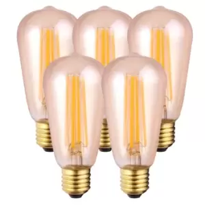 8 Watts ST64 E27 LED Bulb Amber Warm White Dimmable, Pack of 5