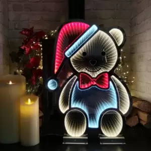 60cm LED Infinity Christmas Light Teddy with Hat & Bow-tie Decorations with Metal Stand