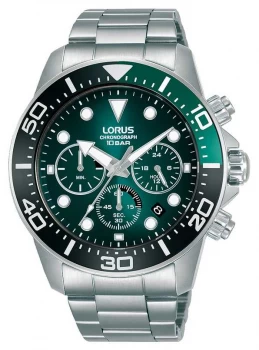 Lorus Mens Chronograph Green Dial Stainless Steel Watch
