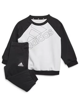 Adidas Infants Outline Logo Crew & Pant Set, White/Black, Size 6-9 Months, Women