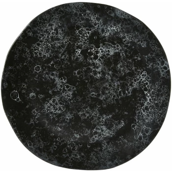 Pizza Plate Black Stoneware Round Board / Boards Pizza Plate For Oven / Serving With Shallow Centre And Marble Design 34 x 2 x 34 - Premier Housewares
