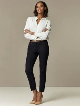 Wallis Cotton Belted Cigarette Trousers - Navy Blue, Size 18, Women