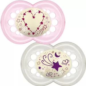 MAM Night 6+M Soother, Mixed Pack Of Either Pink , Blue , Green Or Purple