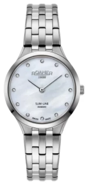 Roamer Slim-Line Classic Ladies White MOP Diamond Dial Steel Watch