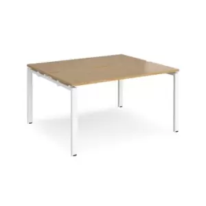 Bench Desk 2 Person Starter Rectangular Desks 1400mm With Sliding Tops Oak Tops With White Frames 1200mm Depth Adapt