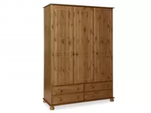Furniture To Go Copenhagen 3 Door 4 Drawer Pine Wooden Triple Wardrobe Flat Packed