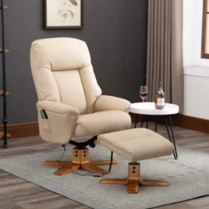 HOMCOM PU Leather 10-Point Massage Sofa Armchair Chair w/Footrest Heat Recliner Beige