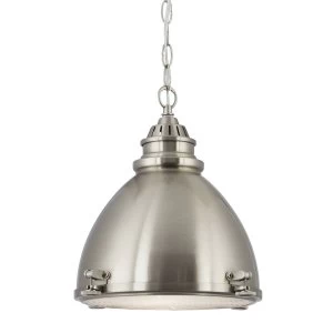 1 Light Dome Ceiling Pendant Satin Silver with Frosted Glass Diffuser, E27