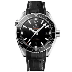 Omega Seamaster Planet Ocean Mens Black Leather Strap Watch