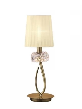 Table Lamp 1 Light E14 Small, Antique Brass with Cream Shade