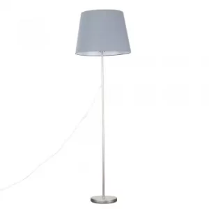 Charlie Brushed Chrome Floor Lamp with XL Grey Aspen Shade