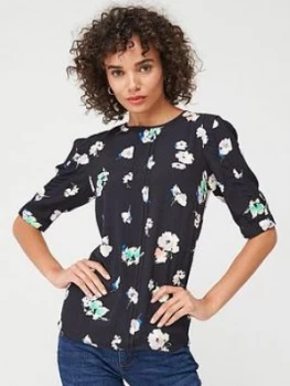 Oasis Pop Floral Tuck Sleeve Top - Multi Black, Size 10, Women