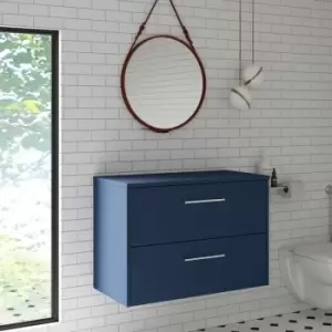Hudson Reed Juno Wall Hung 2-Drawer Vanity Unit with Worktop 800mm Wide - Electric Blue