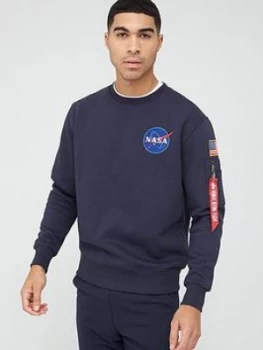 Alpha Industries Space Shuttle & Back Print Sweatshirt - Blue, Size L, Men