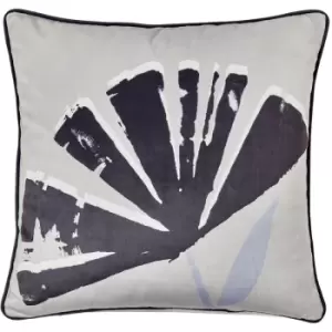 Fusion - Alma Abstract Floral Print Velvet Piped Edge Filled Cushion, Natural, 43 x 43 Cm