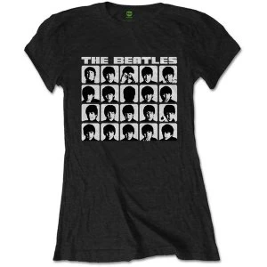 The Beatles - Hard Days Night Faces Mono Womens Small T-Shirt - Black