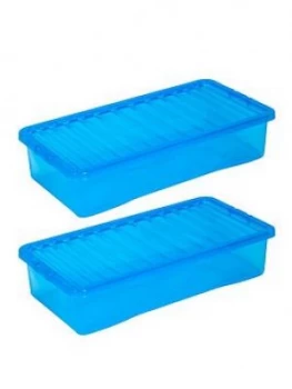 Wham Set Of 3 Blue Plastic Crystal Underbed Storage Boxes - 42 Litres