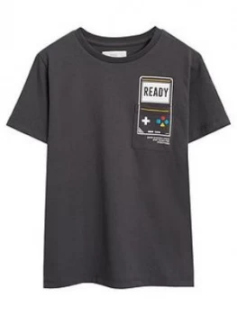 Mango Boys Gaming Pocket T-Shirt - Charcoal, Size 11-12 Years