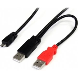 Startech 1ft USB Y Cable for External Hard Drive Dual USB A to Micro B