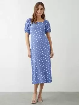 Dorothy Perkins Spot Print Square Neck Midi Dress - Blue Size 16, Women