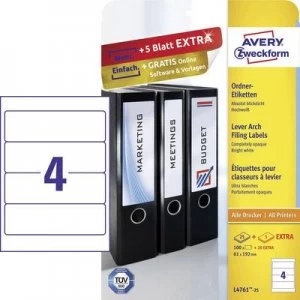 Avery-Zweckform Lever arch file labels L4761-25 61 x 192mm Paper White Permanent 120 pc(s)