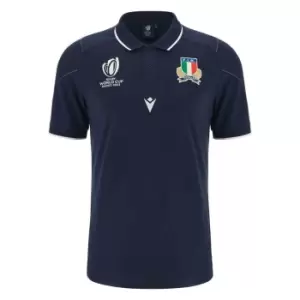 Macron Italy Rugby Polo Shirt 2023 2024 Adults - Blue