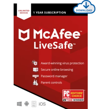 McAfee LiveSafe 2018 MLS00UAOURDD Software