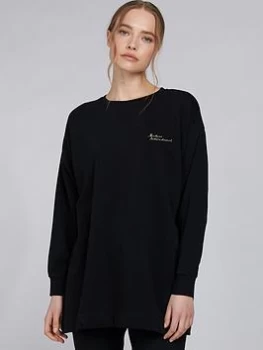 Barbour International Picard Embroidered Script Logo Longline Sweater - Black, Size 8, Women