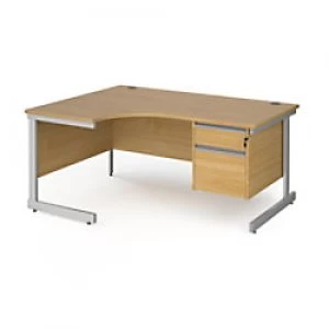Dams International Left Hand Ergonomic Desk with 2 Lockable Drawers Pedestal and Oak Coloured MFC Top with Silver Frame Cantilever Legs Contract 25 16