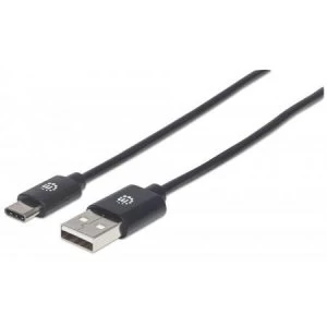 Manhattan USB-C to USB-A Cable 2m Male to Male 480 Mbps (USB 2.0) Hi-Speed USB Black Lifetime Warranty Polybag