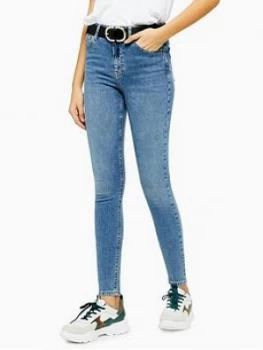 Topshop Jamie Super High Waisted Mid Blue Skinny Jeans, Mid Denim, Size 30, Inside Leg 34, Women